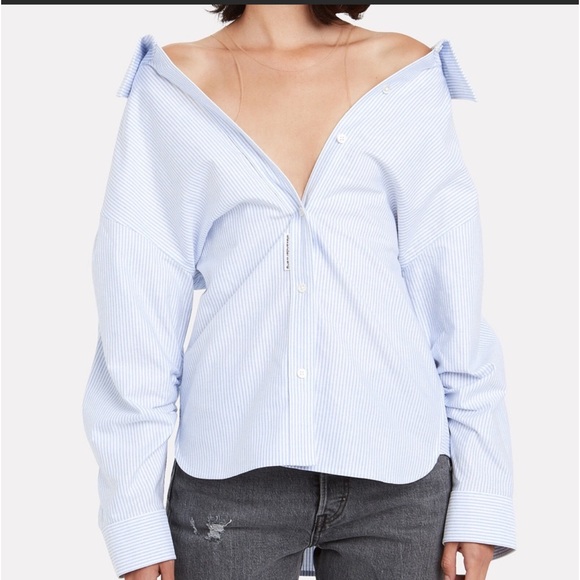 Alexander Wang blue & white striped off the shoulder top size XS - Picture 2 of 5